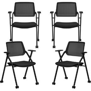 Okeysen 10 Pack Stackable & Foldable Conference Room Chairs, Mesh Guest Reception Chair with Arms, Office Chair with Ergonomic Bouncing Back for Meeting, Guest & Reception, Training & Waiting Room