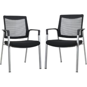 Ergonomic Executive Office Chair & Mesh Stacking Chairs with Armrests Leather Seats Ideal for Guest Waiting Room Lobby - Reception & Meeting Conference Room - Pack of 2