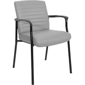 Office Star FL Series Faux Leather Padded Guest Chair with Built-in Lumbar Support, Charcoal Grey with Chrome Frame