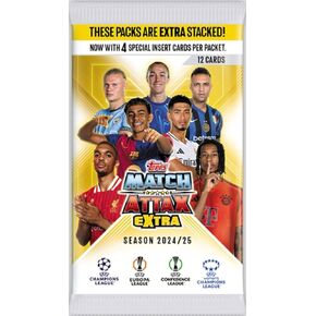 Match Attax Topps Extra 24/25 Soccer Trading Cards 1 Pack of 12 Soccer Cards 2025 with hassentials Sticker