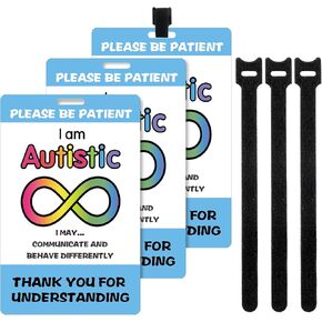3 Sets Autism Safety Tag Card with Loop Fastener Strips Autism Medical ID Tag Autismo Accesorios for Travel Communication