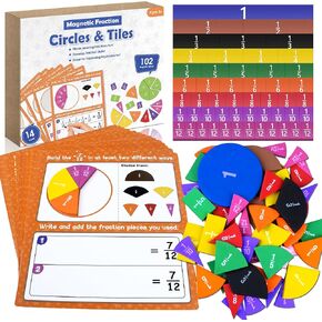 ZKOO Magnetic Fraction Tiles & Fraction Circles Activity Set, Math Manipulatives for Elementary School, Math Learning Magnets Puzzles, School Educational Resources Classroom Educational Kit