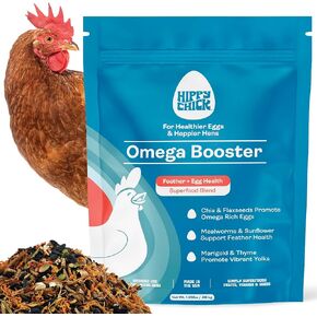 Omega Booster - Omega-3 Rich Eggs - Seed Mix - Chicken Feather Health - Healthy Eggs -Increased Egg Production - Forage Friendly - Layer Health - High Protein (20 Ounces - 75 Servings)