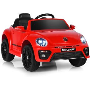 Costzon Ride on Car, 12V Licensed Volkswagen Beetle Battery Powered Vehicle w/Remote Control, Spring Suspension, Lights, USB, Horn, Music, 4 Wheeler for Boy Girl Gift, Electric Car for Kids, Pink