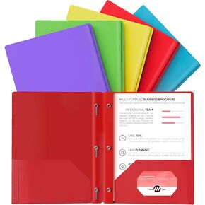 3 Prong Plastic Folders with Pockets, 5-Pack – Heavy Duty Paper Folders with 2 Pockets and 3-Prongs for School, Office, Teachers, Students, Letter Size