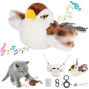Cat Toys Rechargeable Flapping Bird Sparrow, Lifelike Chirp Tweet, Touch Activated Kitten Toy Interactive Cat Exercise Toys for All Breeds Kicker Catnip Toys, No Flying (Large 8.6 x 3.7)