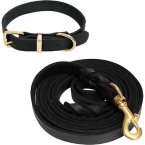 Guiding Star 5ft Leather Dog Leash and Collar Set, Soft Braided Leather Dog Leash 5ft with Adjustable Dog Collar, Heavy Duty Leather Dog Collar and Leash Set Combo for Small Medium Large Dogs