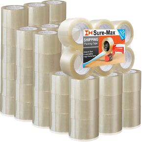 Sure-Max 72 Rolls Extra-Wide Shipping & Packing Tape (3" x 110 yard/330' Each) - Moving & Adhesive Carton Sealing - 2.0mil Clear