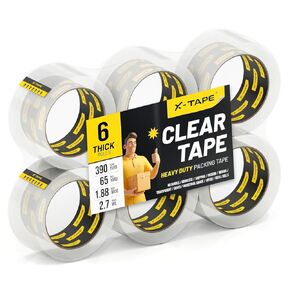 X-Tape Clear Packing Tape (6 Rolls / 390 Total Yards), Heavy Duty Packaging Tape for Shipping, Moving, Sealing and Refills, 65 Yards Per Roll, 2.7mil Thick, 1.88 inches Wide