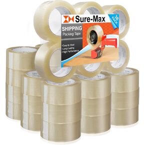 Sure-Max Premium Carton Packing Tape 1.8 mil 330 Feet (110 Yards) - Clear - 1 Case (36 Rolls Total)