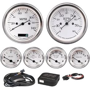 RaceTech Classic 1 Serious Mechanical 6 Gauge Set White Dial for Car's Instrument Cluster - Includes Speedometer & Tachometer - Volt, Fuel Level, Water Temperature & Oil Pressure Gauge in Kuwait