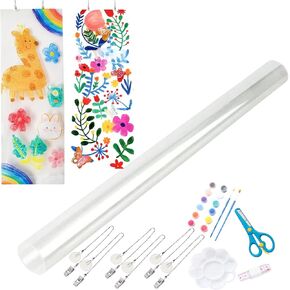 Frehapkids Transparency Film Paper Drawing Toys, 78.7x11.8In Clear Film Scroll Arts & Crafts Activity for Kids, Creative Painting Kits Birthday Gift Toys for Girls Boys Ages 6 7 8 9 10 11 12