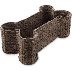 Casafield Dog Bone Shaped Storage Basket - Natural, Large Woven Water Hyacinth Pet Toy Organizer Bin