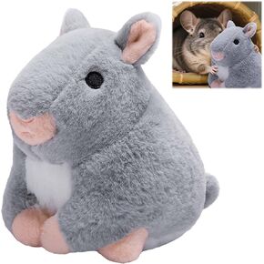 7" x 5.5" x 7.5" Chinchilla Plush Toys for Guinea Pigs, Hamsters, Ferrets, Soft Grey Chinchilla Stuffed Animal Toy, Chinchillas Pet Companion Doll Gifts for Hedgehogs, Small Animal Relieve Loneliness