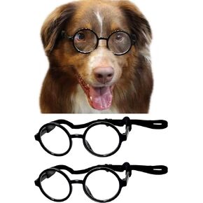 G003 Dog Pet Round Costume Prop Clear Lens Glasses Sunglasses Medium Breeds 18-40lbs (Black-Clear)