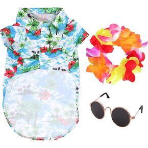 3 Pcs Dog Hawaiian Costume Set Includes Shirt Sunglasses Wreath Dog Outfit Pet Costume for Small Medium Pet Party Summer