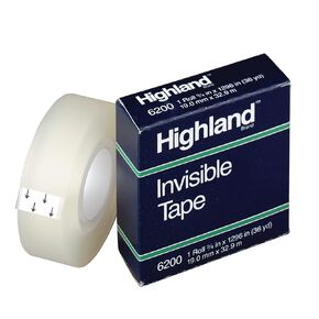 Highland 3M 6200 Invisible Tape, 3/4" x 1,296, Clear, Pack of 12