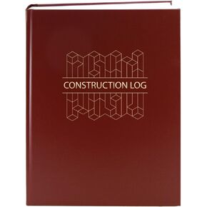 BookFactory Construction Daily Activity Log Book/Construction Foreman Site LogBook - 384 Pages 8 7/8'' x 11 1/4'' Section Sewn Hardbound Burgundy Cover with Blocks (LOG-384-7CS-A(ConstructionBlocks))