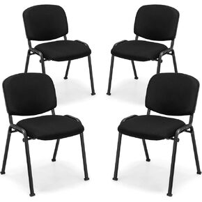 COSTWAY Waiting Room Chairs Set of 6, Stackable Conference Chairs with Upholstered Seat & Back, Ergonomic Office Guest Reception Chairs for Meeting Room, Reception Room, Office, Church, Black