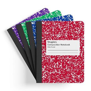 Staples Wide Rule Composition Book, 9-3/4" x 7-1/2", Assorted Colors, 48/Pack