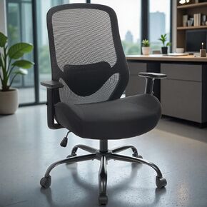 Big and Tall Office Chair, 450LBS Ergonomic Mesh Desk Chairs with Adjustable Lumbar Support & Armrests, Wide Foam Seat Cushion Computer Chair Over 10 Hours Comfortable, Heavy Duty Executive Task Chair