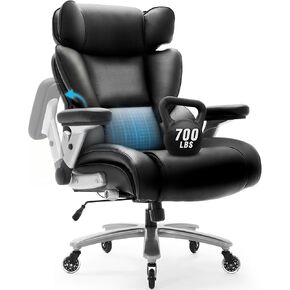 Big and Tall Office Chair 700lbs with Lumbar Support, Executive Office Chairs with Flip-up Armrest and Wider Seat, High-Back Leather Reclining Ergonomic Gaming Chair for Home, Office