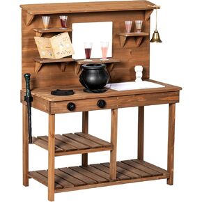 Mud Kitchen Playset for Kids, Wooden Magic Kitchen Set w/Wand, Recipe, Removable Sink, Faucet, Stove, Toddler Outdoor Pretend Play Kitchen, Witch Role Play, Fairy Potion, Gift for Boys Girls