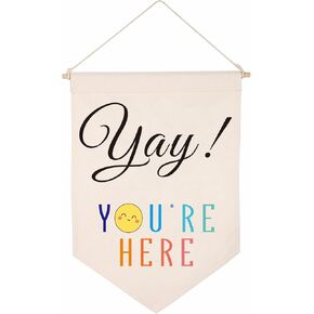 Classroom Decor Boho Classroom Decorations Back To School Supplies Inclusive Teacher Door Decor Welcome Sign Teacher Gift - Yay You're Here Canvas Hanging Banner Wall Sign