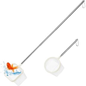 Fish Net for Fish Tank, 2Pack White 3Inch Fine Mesh Aquarium Net Aquarium Shrimp Nets with Extendable Stainless Steel Handle Small Tank Tool for Shrimp Bettas Square Round Debris Skimming Nets