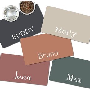 Custom Pet Food Mat - Personalized Dog Cat Water Bowl Placemat - Non-Slip & Absorbant - Your Own Pet's Name - Flexible & Easy to Store & Portable - Multiple Color & Font Options - 12x22 inches