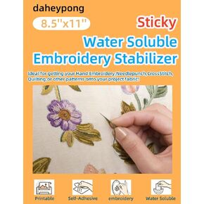 6 PCS 8.5-inch x11-inch Sticky Water Soluble Embroidery Stabilizer Printable Paper Wash Away Stabilizer Allowed for Print or Draw Patterns Medium Weight for Hand & Machine Embroidery