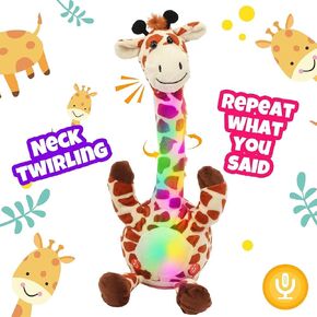 Hopearl Glowing Dancing Giraffe, Repeating Talking Interactive Animated Toy, Wriggling Singing Mimicking, Electric Light Up, Brown, 13''