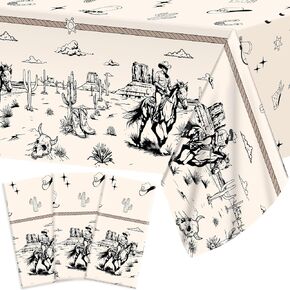 3Pcs Western Party Tablecloth for Cowboy Birthday Decoration Supplies Rodeo Bachelor Themed Plastic Rectangle Table Cloth Disposable Cowboys Ranch Tablecover for Kids Boys Wild West Decor 108x54in