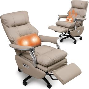Executive Office Chair with Footrest,Sustainable Leather Electric Ergonomic Reclining Home Office Desk Chairs with Massage, Big and Tall Comfy Computer Chair with Wheels High Back 400LB Black