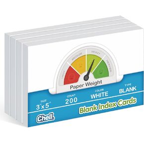 Chell 200 Count Blank Index Cards 3x5 Inch Heavyweight, Double Side Blank, 74 lb. Cover Weight, White