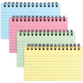200 Sheets Spiral Index Cards 3 x 5 Inches Spiral Bound Ruled Note Cards for School Office Flash Cards with Ring for Memory Learning Taking to Do List Spiral Flashcards with Cover (4 Colors)
