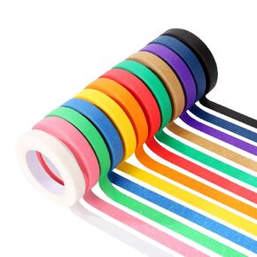 Colored Masking Tape 12PCS-Painters Tape, 12 Color Tape Rolls,Colored Painters Tape Perfect for Kids Art Supplies, Crafting, Labeling, DIY Projects, Easy Tear & Removable Adhesive (0.4in*39Ft)