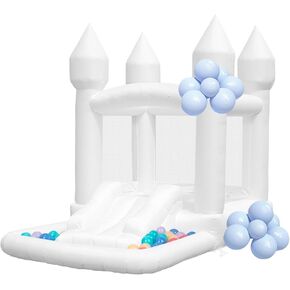 White Bounce House, Bounce House for Kids 3-6 with Ball Pit, Bouncy Castle with Slide Blower Included, 9.5ft L x 6ft W x 7.9ft H, Small Bouncy House Indoor Outdoor, Nice Gift for Kids