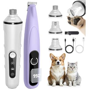 2 in 1 Dog Nail Grinder Quiet and Dog Paw Trimmer, Powerful Painless Electric Dog Nail Trimmers for Large Medium Small Dogs, Rechargeable Cordless Dog Hair Clippers for Paws, Ears, Eyes, Rump