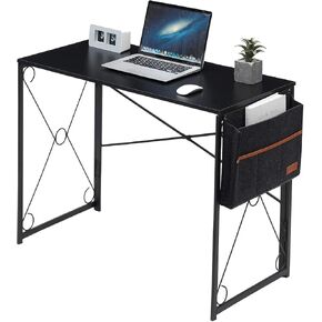 VECELO Small Computer Desk Water Proof Writing Desk with 4 Hooks Work Desk with Adjustable Feet Computer Desk for Small Space/Home Office/Dormitory 32 Inch,Rusic Brown