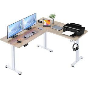63" L Shaped Standing Desk,Electric Height Adjustable Corner Stand Up Desk, Ergonomic Sit Stand Home Office Computer Desk with Splice Board (Brown)