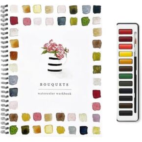 watercolor workbook 12 Color watercolor paint set coloring book A fresh and beginner friendly drawing practice gift（flower）