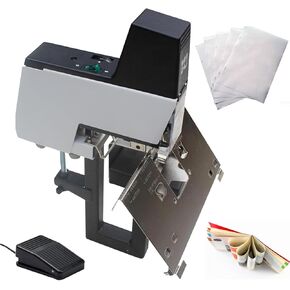Electric Stapler, Automatic Saddle Binding Machine, with Foot Pedal Switch, 9 Levels Pressure Adjustable, 2 Modes Duty Dual Use Flat and Saddle Binder Bookwith a Ruler Can Adjust