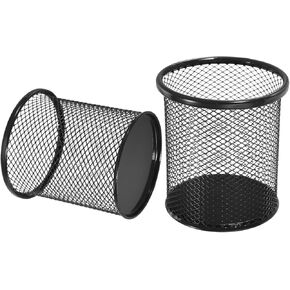 uxcell 2Pcs Mesh Pencil Holder, Metal Pen Cup Desk Organizer Makeup Brush Cup Holder for Home, Office, Classroom(White)