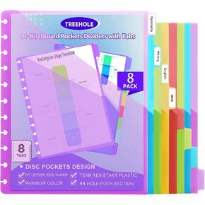 11 -Discbound Pocket Divider with 8 Tabs,1 Set Letter Size Tul Notbook Divider Folder Dis Planner Inserts for for Document Discbound System, Office Home School（8PCS