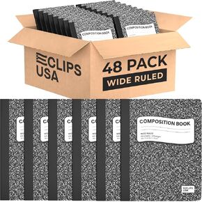 Composition Notebooks Bulk (48 Pack), Wide Ruled Composition Notebook Bulk, Hard Cover Marble Composition Notebook, 100 sheets (Wide Ruled)