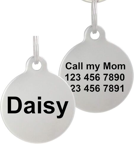 Double Sided Laser Etched Stainless Steel Pet ID Tag for Dog and Cat Engraved and Personalized 1" Round Shape (Silencer Only) in Saudi Arabia