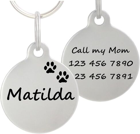 Double Sided Laser Etched Stainless Steel Pet ID Tag for Dog and Cat Engraved and Personalized 1" Round Shape (Silencer Only) in Saudi Arabia