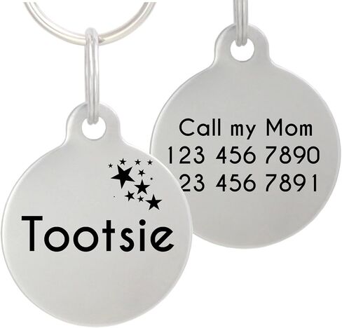 Double Sided Laser Etched Stainless Steel Pet ID Tag for Dog and Cat Engraved and Personalized 1" Round Shape (Silencer Only) in Saudi Arabia