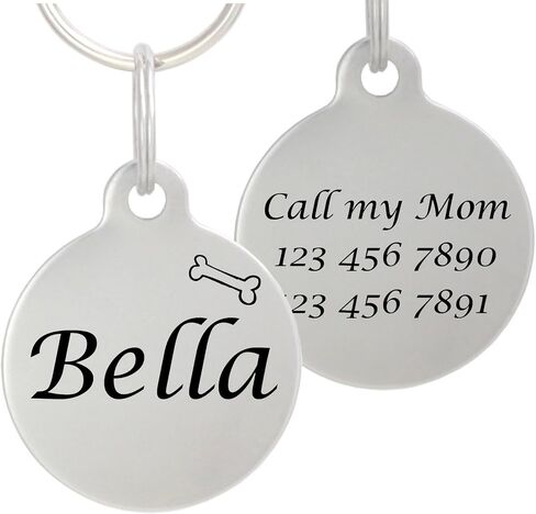 Double Sided Laser Etched Stainless Steel Pet ID Tag for Dog and Cat Engraved and Personalized 1" Round Shape (Silencer Only) in Saudi Arabia